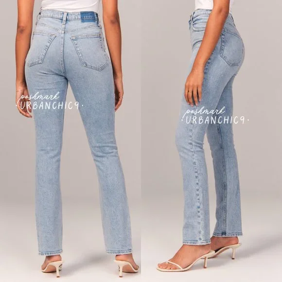 NWT ABERCROMBIE 90s Ultra High Rise Slim Straight Jean Light Blue size 28 - Picture 5 of 16